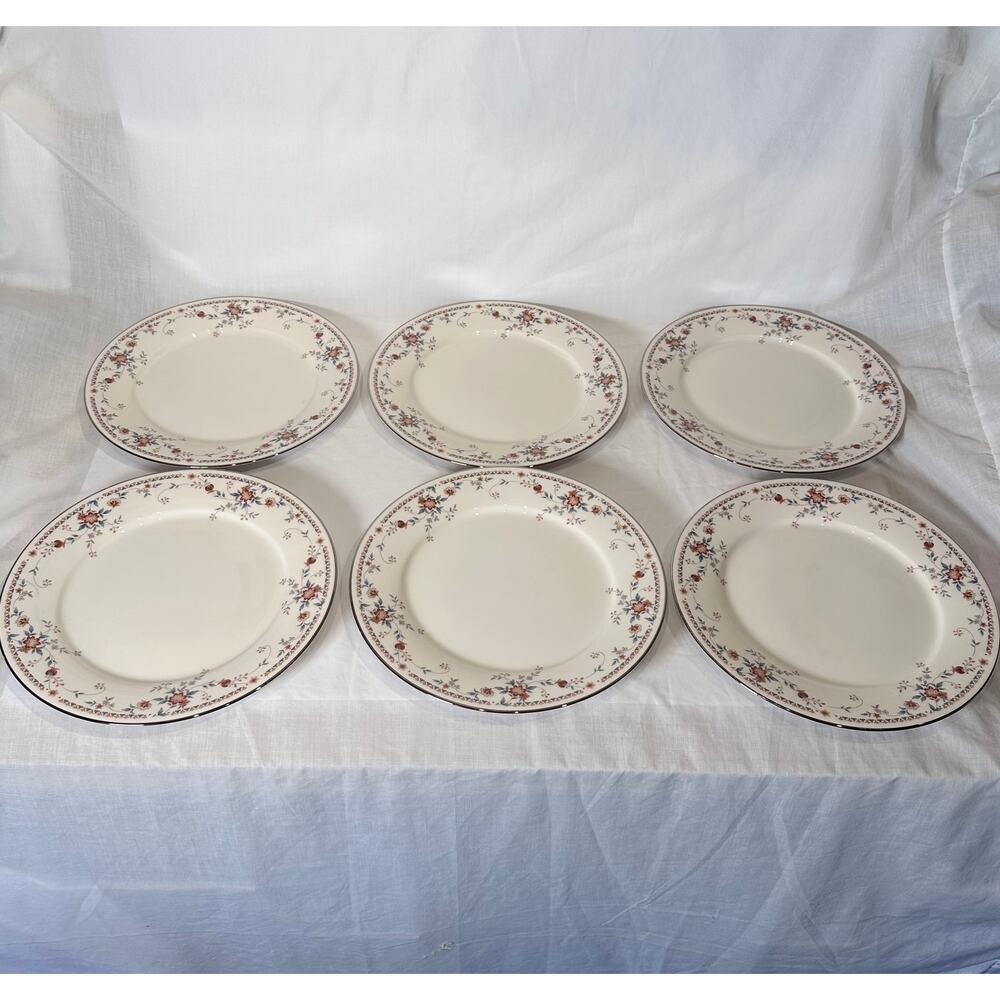 Noritake China Adagio 7237 Dinner Plates 10 5/8" Japan Set of 6 Rust Blue Silver